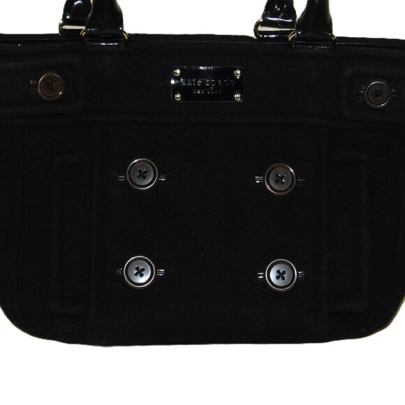 Kate Spade Black Wool Button Tote Bag With Patent Leather Handles & Lined In - Picture 2 of 12